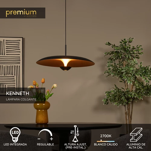 Lucide KENNETH - Lámpara colgante - Ø 60 cm - LED Regul. - 1x16W 2700K - Negro | Premium - USP